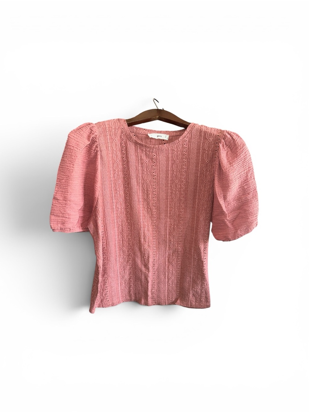 Mango MNG Women’s Size Small Eyelet Pink Textured Design Loose Fit Blouse Top